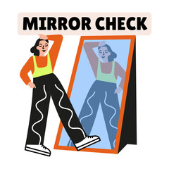 Girl looking at their reflection in a mirror, flat sticker