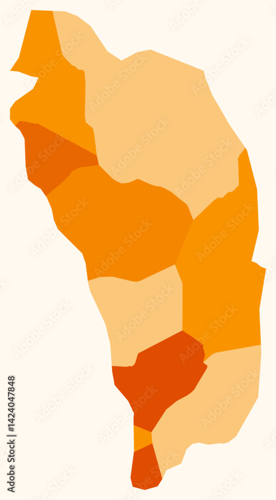 Poster map of dominica with regions. just a simple country border map with region division. orange color pa