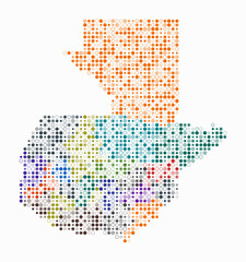 Guatemala, shape of the country built of colored cells. Digital style map of Guatemala on white background. Small size circle blocks. Abstract vector illustration.