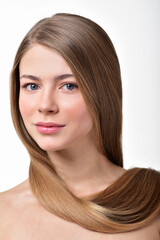 Naklejka premium Young woman with gorgeous beautiful long straight hair. Blond Hair.