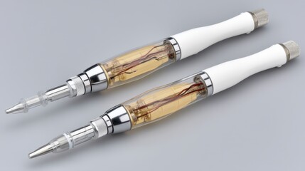 Fototapeta premium Elegant Translucent Amber Pens with White Handles and Silver Accents