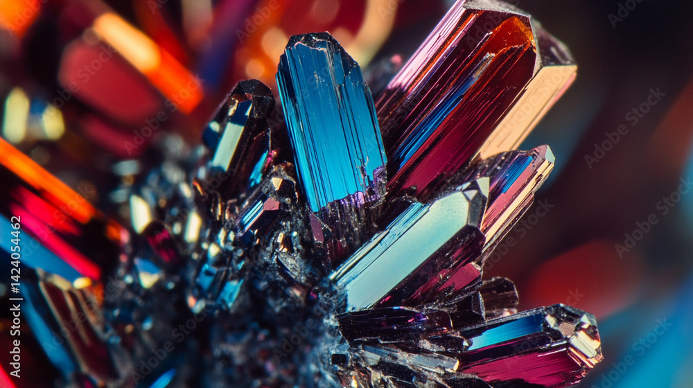 Aufkleber close-up view of bright neodymium mineral crystals generative ai