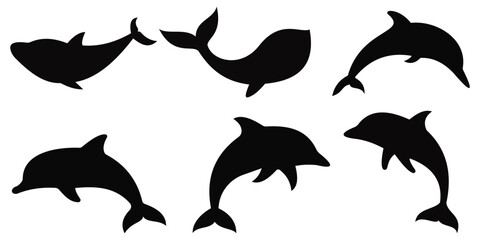 Obraz premium Dolphins icons set of vector illustration