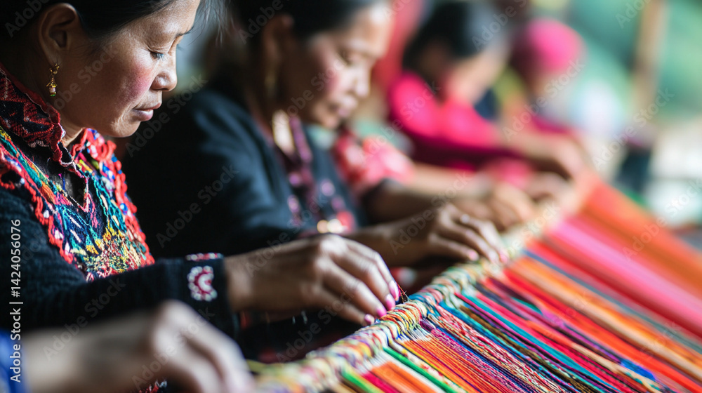 Poster women creating vibrant textiles in a crafts workshop generative ai
