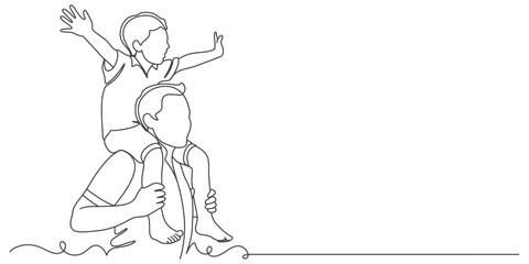 Fathers day line art style vector illustration, father and son line art illustration