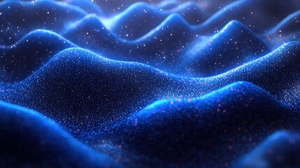 Obraz premium Abstract digital landscape of undulating blue particles