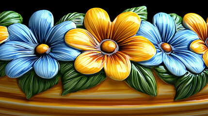 Vibrant and colorful floral arrangement featuring blue and yellow flowers with lush green leaves, perfect for decoration and design.