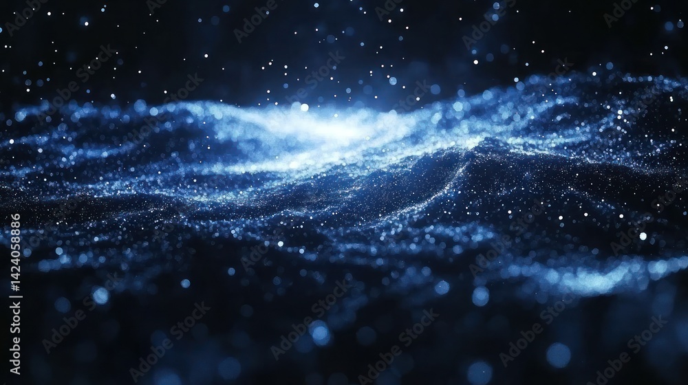 Poster abstract digital waves of light and particles in a dark space