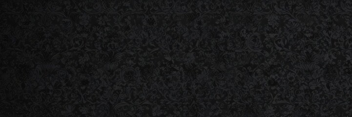 Intricate black gothic damask wallpaper, seamless floral vines , refined, surface