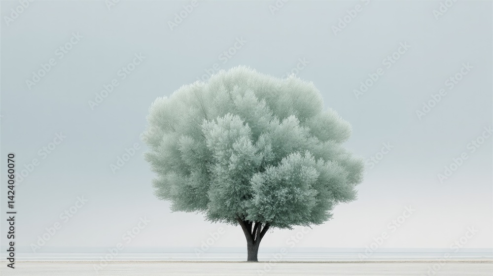 Aufkleber capture single tree in middle of open field with vibrant green leaves and minimal surroundings