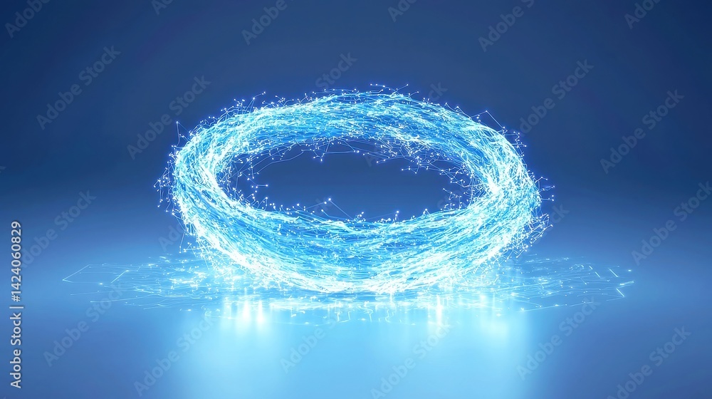 Aufkleber quantum blue vortex, a captivating digital landscape featuring a glowing portal on a circuit motherb