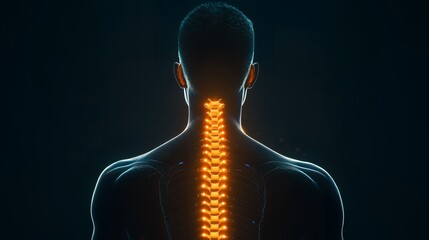 Human Anatomy Spinal Column Back View Glowing Vertebrae Medical Illustration