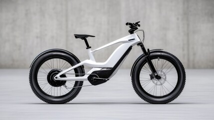 Modern electric bike, sleek white frame, bold tires