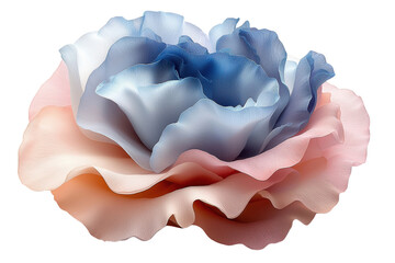 A delicate rose with soft blue and pink petals, showcasing exquisite detail and vibrant colors against a white background.