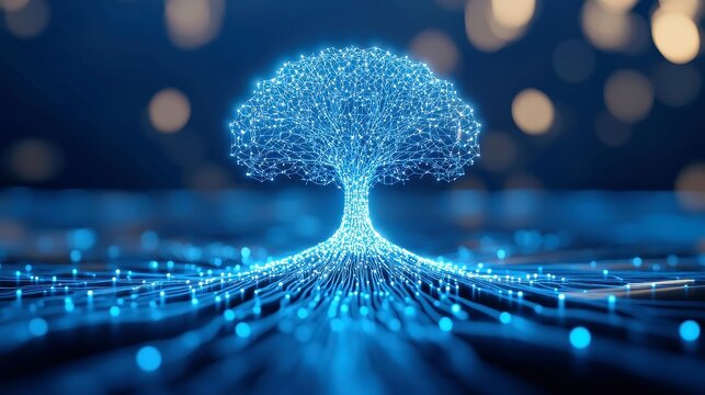 Futuristic AI Ethics Framework, glowing neural tree, roots in digital law books, branches symbolize justice, transparency, bias-free algorithms, vibrant and thought-provoking visual representation