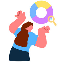 Businesswoman analyzing pie chart data in real time for strategic decision making