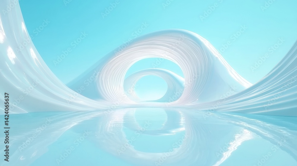 Poster futuristic celestial landscape showcasing an expansive blue backdrop with swirling cosmic patterns a