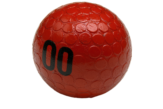 Red sports ball with textured surface and number 00, white isolate background.
