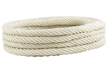 Twisted white rope coil on a white isolated background, perfect for various creative projects and crafts.