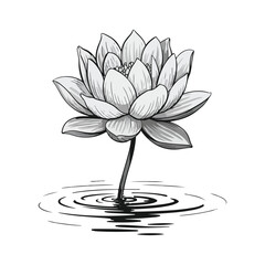 Vintage floral vector illustration of a black and white lotus in the water