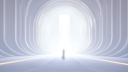Obraz premium Futuristic AI Ethics Framework, massive digital scroll within a grand cathedral-like dome, surrounded by robotic monks, symbolizing the fusion of technology and morality