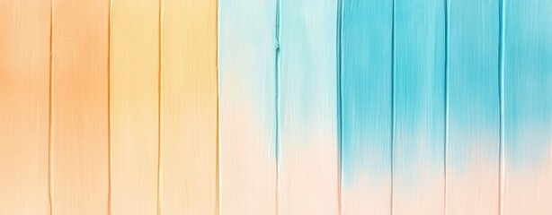 Obraz premium A vibrant abstract background featu a gradient of faded peach and turquoise paint on a textured wooden plank surface ideal for design projects and creative applications.
