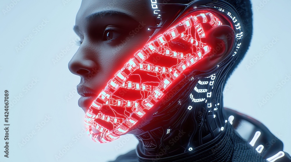 Poster futuristic ai ethics framework, glowing dna strands symbolize the fusion of machine learning with hu