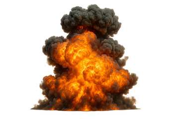Explosion with fiery orange and black smoke, isolated on transparent background