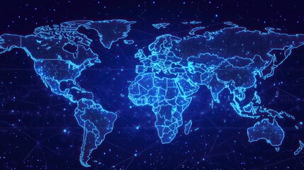 Fototapeta premium Global network connections, digital world map (1)