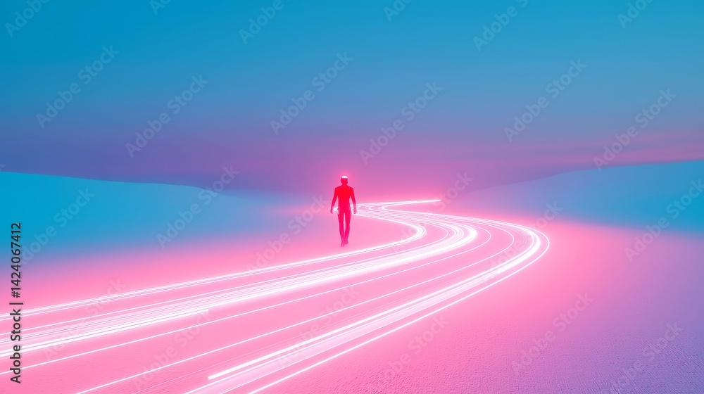 Poster futuristic ai ethics framework, a decision tree illuminated by light trails, diverging into pathways