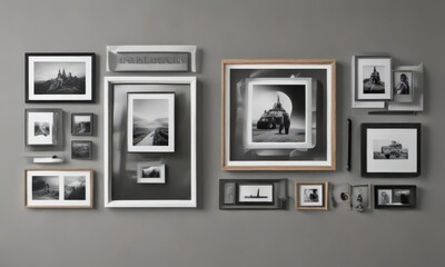 Customizable photo frame gallery wall mockup; various shapes, sizes, colors ,  photo display,  matted