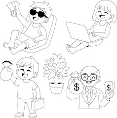 Cartoon Set Successful Business Life for Kids