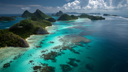 Aerial View of a Pristine Tropical Island with Turquoise Waters