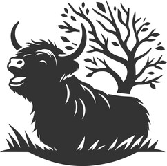 Laughing highland cow animal silhouette