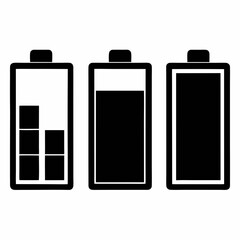 Battery Battery (Full, Half, Empty) vector silhouette black design white background