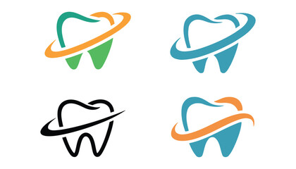 Tooth Logo Vector Set with Swoosh Design for Dental, Clinic, and Oral Care Branding