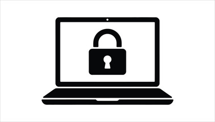 Laptop with Lock Icon, Cybersecurity and Data Protection