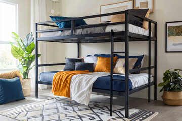 sleek black bunk bed with ladder 