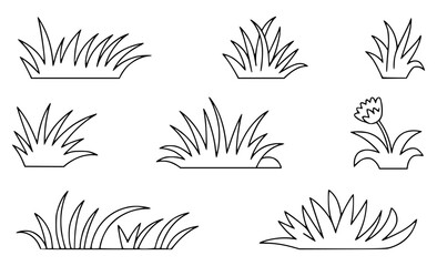 Hand Drawn Grass and Plant Tuft Collection Outline Vector Illustration