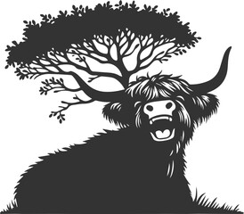 Laughing highland cow animal silhouette