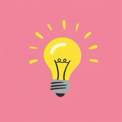 Fototapeta premium A simple illustration of a glowing light bulb against a pink background