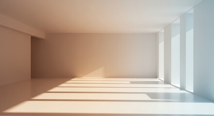 Fototapeta premium Empty modern room sunlight minimalist white interior design architecture background