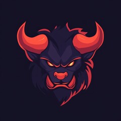 Vector illustration of bull mascot with red eyes and sharp horns in dark theme