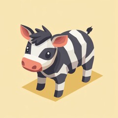 Isometric cartoon-style baby zebra on a cream background.