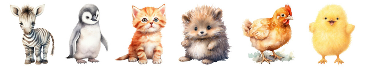 Obraz premium PNG Adorable baby animal lineup, element set on transparent background