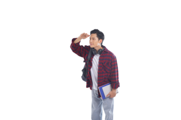 portrait of asian male student posing on white background