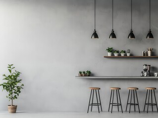 Minimalist floating cafe bar with seamless stainless steel finishes, hidden storage, and an open, airy design