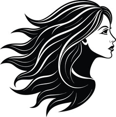 Long-haired woman with glamour and beauty, a fashion silhouette with artistic style