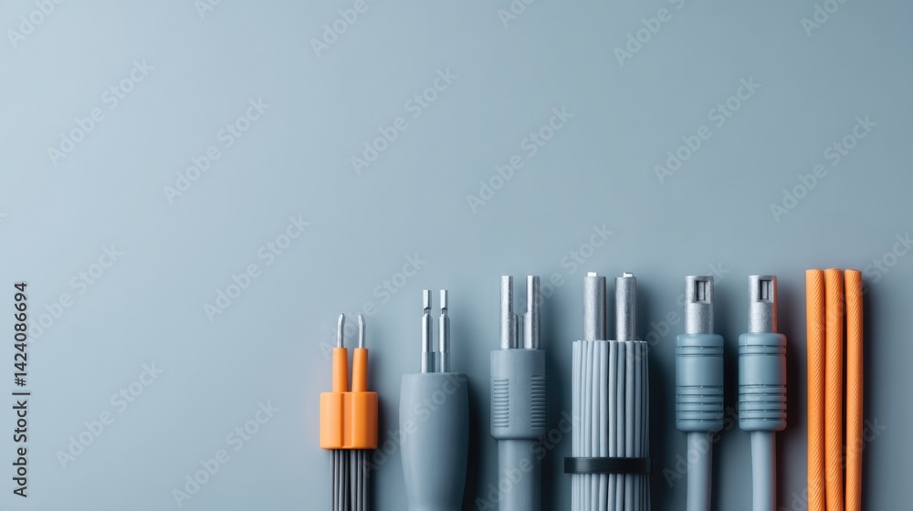 Poster minimalistic scene of electrical installation tools neatly arranged with ample copy space on clean i