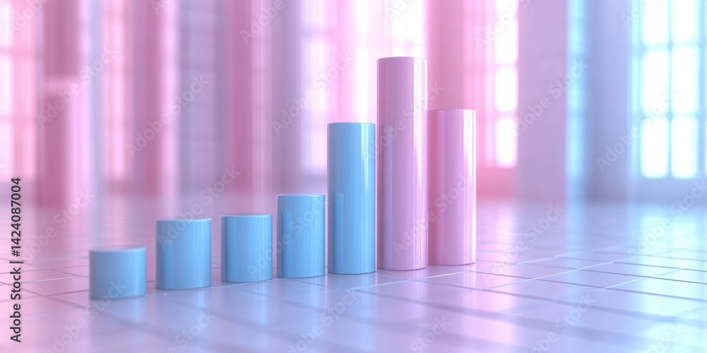 Aufkleber set of glowing blue 3d histograms rising from left to right on dark background with space for copyin